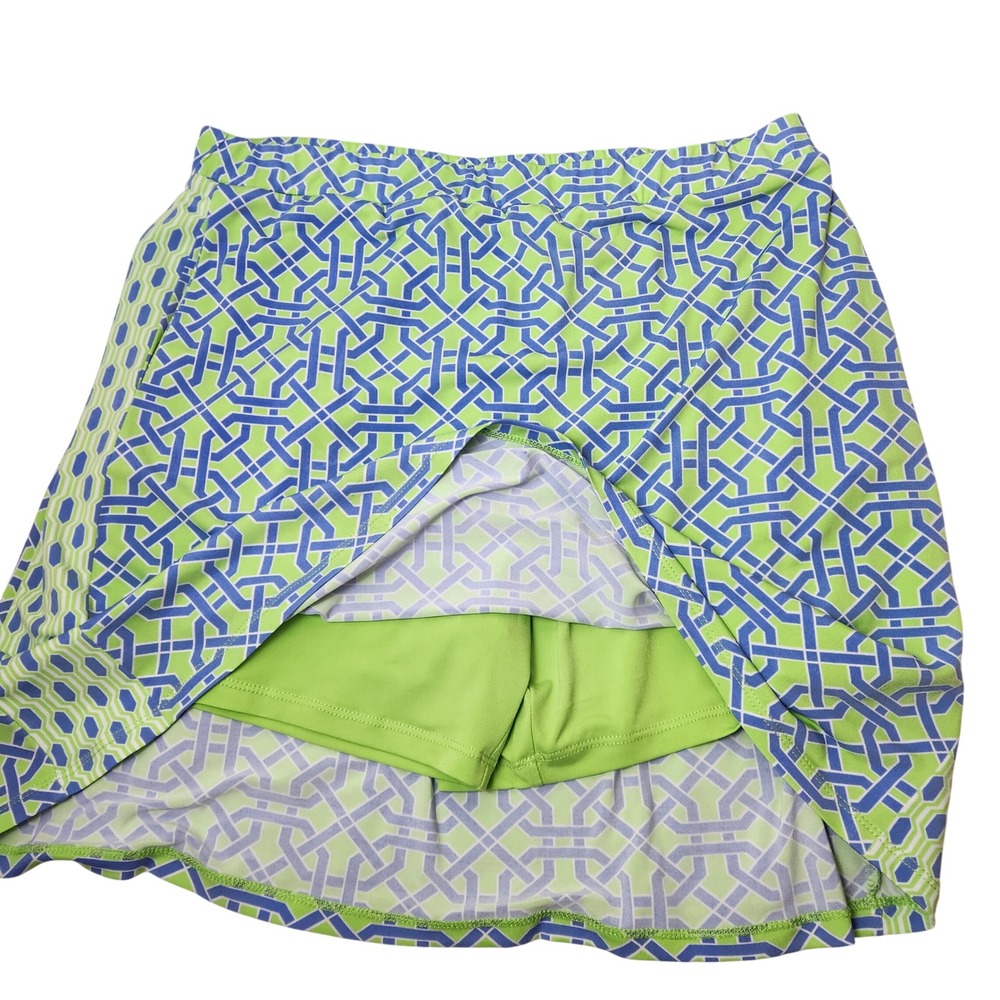 Susan Graver Liquid Knit Skort Green Blue AOP Print Golf Pickleball Womens Sz M - Picture 2 of 5